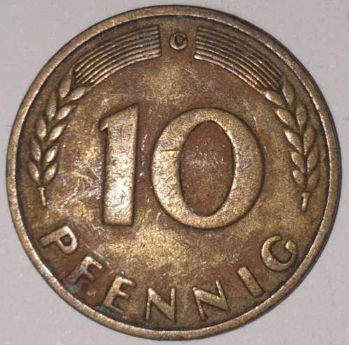 1949 G - 10 PFENNIG - TEN PFENNIG - GERMANY - FEDERAL REPUBLIC - (Brass Clad Steel) KM# 103